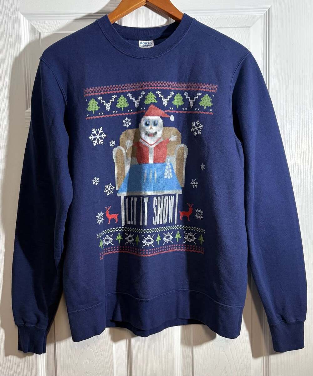 Port & Company Let It Snow Snowman Ugly Christmas Sweatshirt M Blue